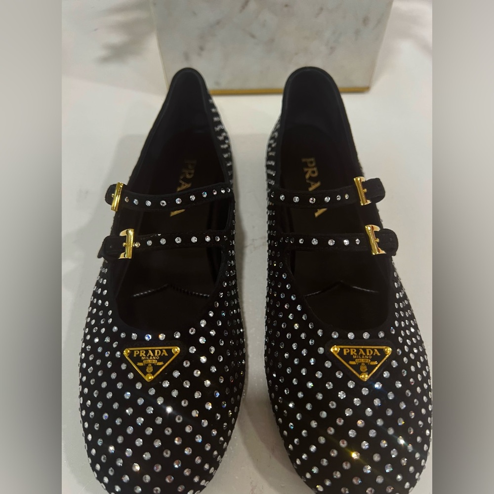 PRADA
Crystal Saffiano Dual Mary Jane Ballerina Flats - Picture 6 of 13